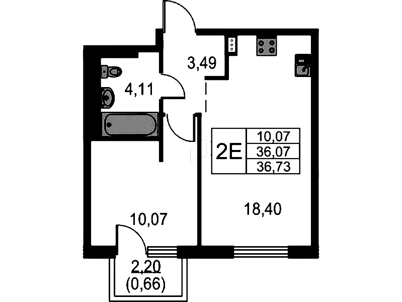 1-комнатная квартира 36.73 м², 12/15 эт., ЖК «Невская Долина»